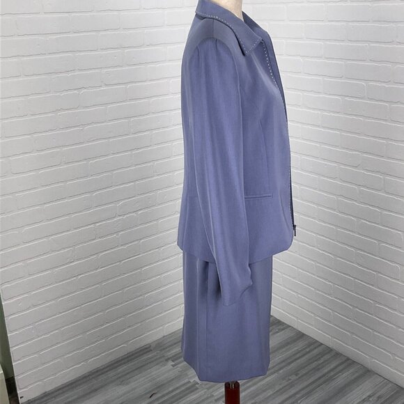 Garfield Marks Skirt Suit Women 6 Purple Saddle Stitch Zip Poly Classic USA VTG - Picture 5 of 16